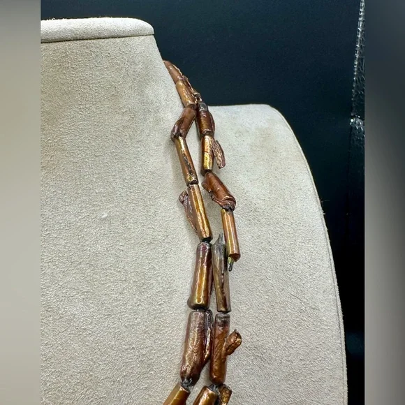 Vintage Freshwater Pearl Biwa Stick Brown Iridescent Necklace - Women Jewelry - Picture 6 of 8